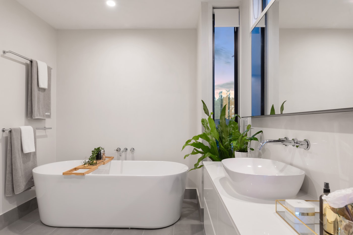 Modern bathroom remodel with freestanding tub